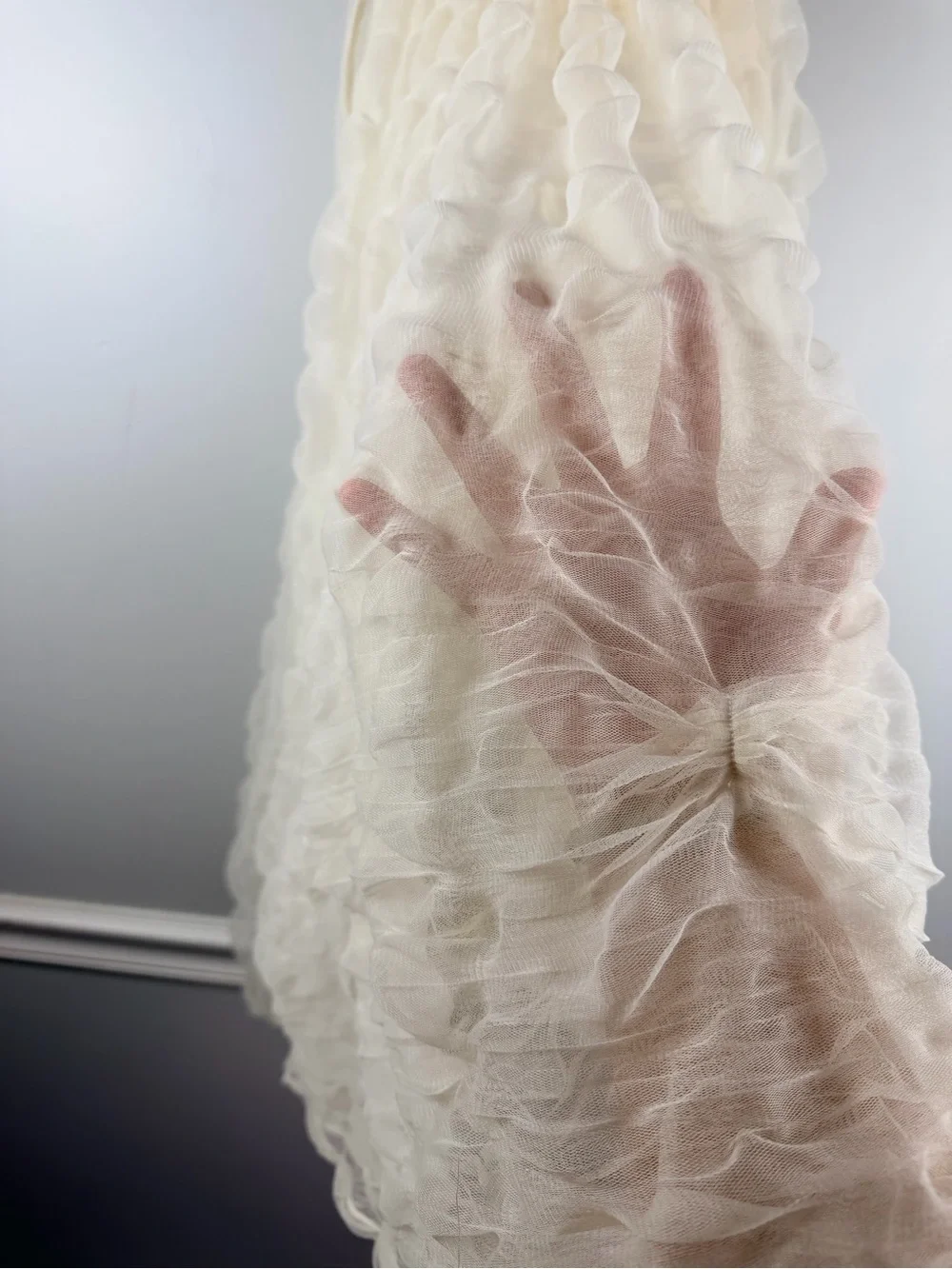 Things cream white ruffle tulle babydoll sheer mini dress size small - Picture 2 of 5